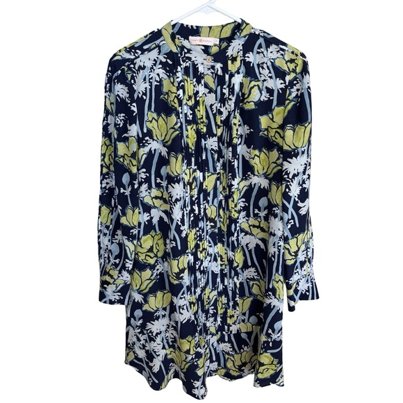 TORY BURCH Cora Silk Dress Navy Poppies Bloom Sz 6
